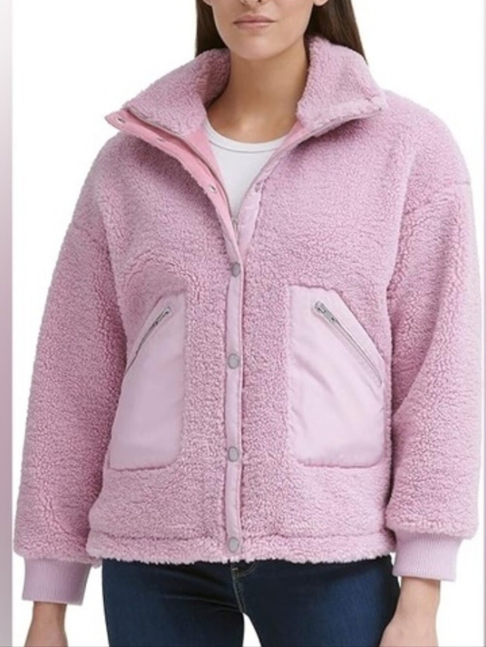 Levi’s Sherpa Teddy Jacket Zipper & Snaps Pink Coat
